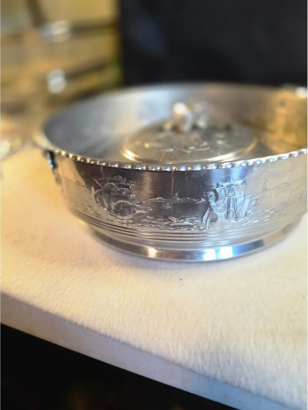 Vintage Forman 4 Ware Aluminum Covered Casserole Glass Insert Sailing Ships